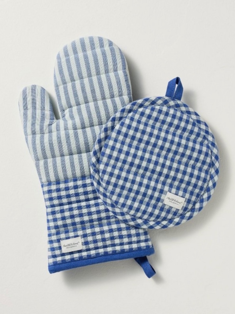 2pc Checkered Oven Mitt & Potholder Set Blue/White - Hearth & Hand Magnolia